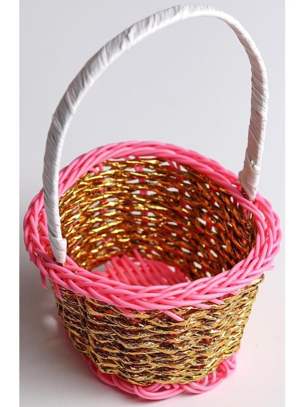 Миниатюра кукольная - корзинка, цвет розовый с золотым