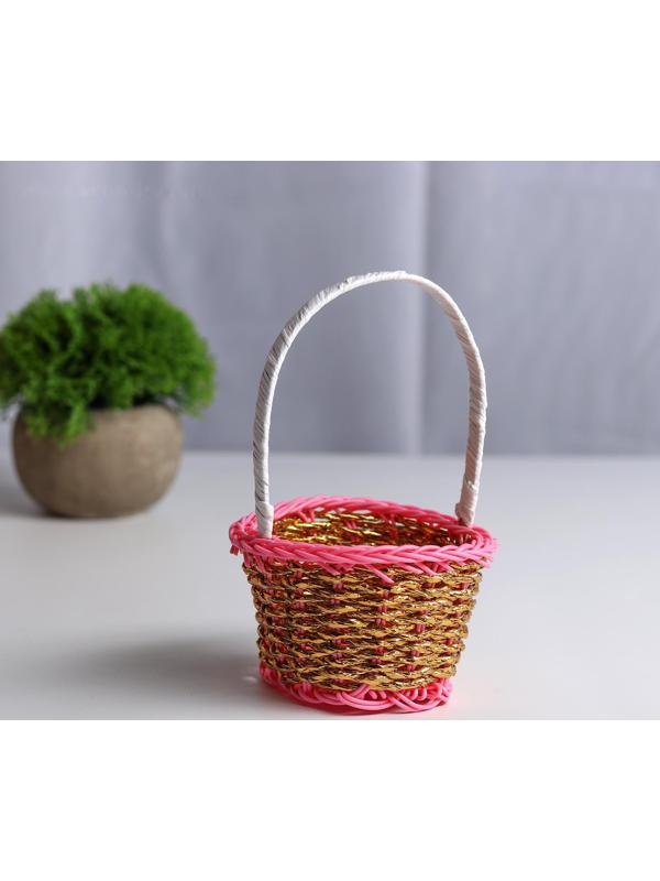 Миниатюра кукольная - корзинка, цвет розовый с золотым