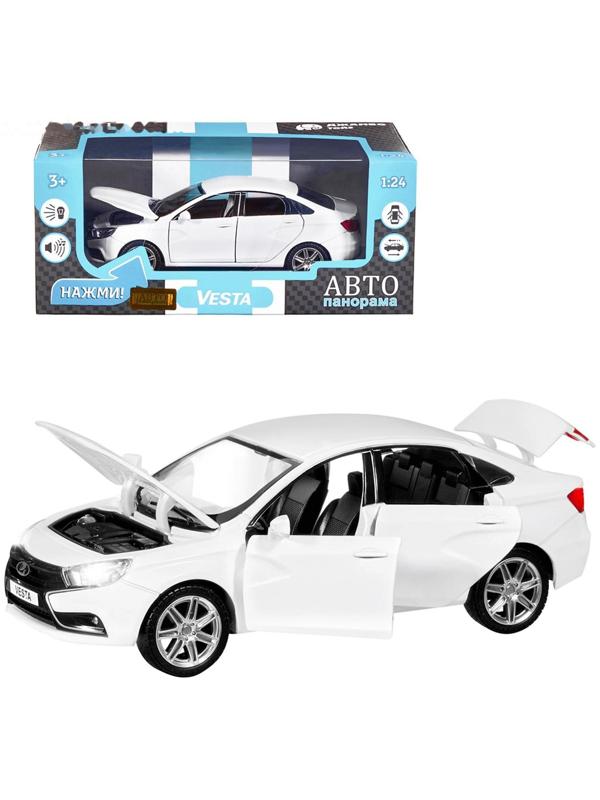 Машина металлическая «Lada Vesta седан» 1:24, цвет белый, открываются двери, капот, багаж, световые и звуковые эффекты