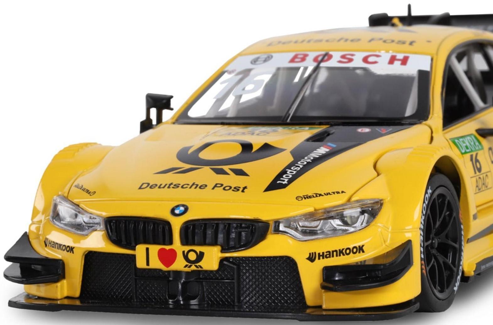 Машина металлическая BMW M4 1:24, открываются передние двери и капот, свободный ход колёс, световые и звуковые эффекты, цвет жёлтый