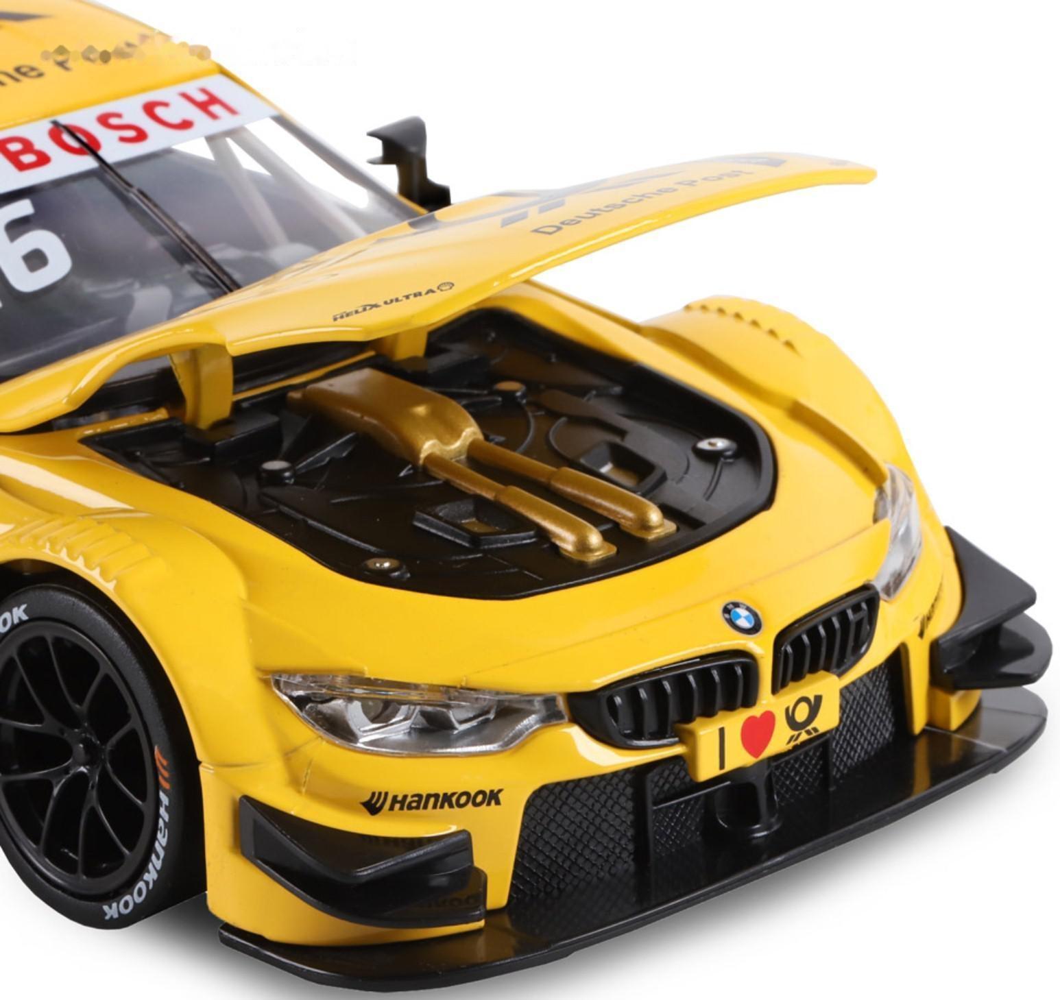 Машина металлическая BMW M4 1:24, открываются передние двери и капот, свободный ход колёс, световые и звуковые эффекты, цвет жёлтый