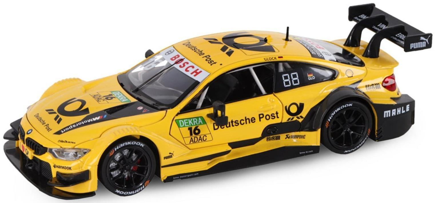 Машина металлическая BMW M4 1:24, открываются передние двери и капот, свободный ход колёс, световые и звуковые эффекты, цвет жёлтый