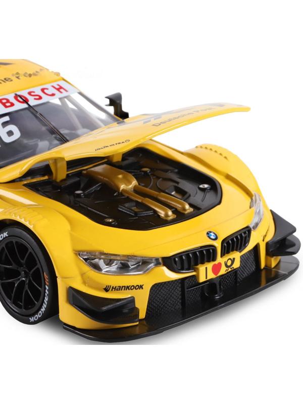 Машина металлическая BMW M4 1:24, открываются передние двери и капот, свободный ход колёс, световые и звуковые эффекты, цвет жёлтый