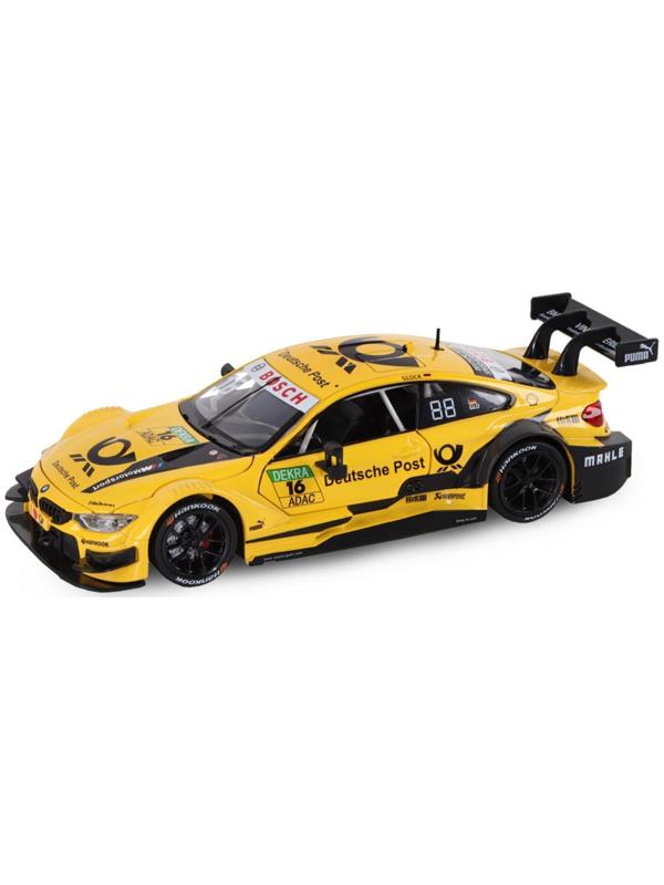 Машина металлическая BMW M4 1:24, открываются передние двери и капот, свободный ход колёс, световые и звуковые эффекты, цвет жёлтый