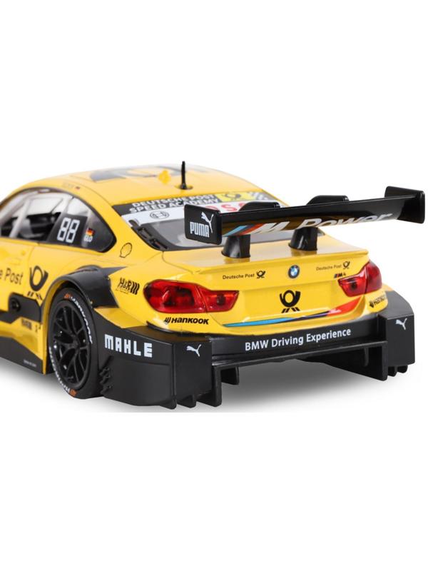 Машина металлическая BMW M4 1:24, открываются передние двери и капот, свободный ход колёс, световые и звуковые эффекты, цвет жёлтый