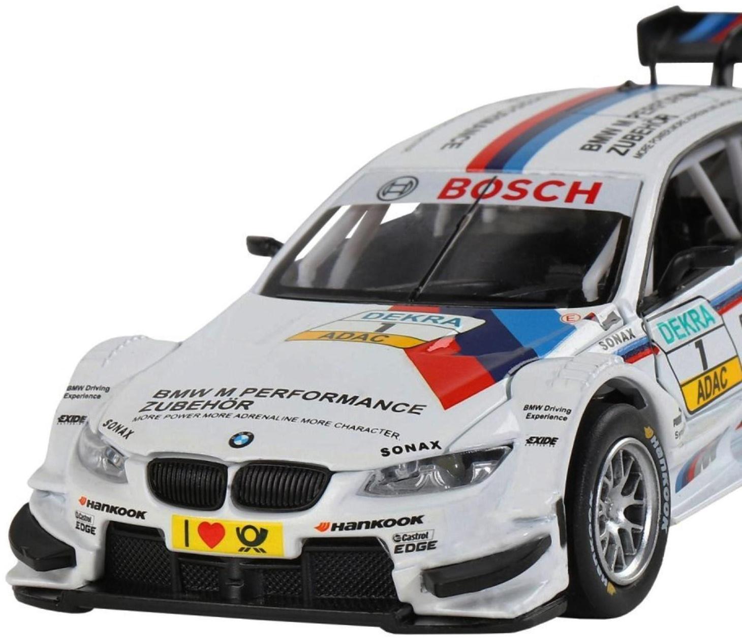 Машина металлическая BMW M3 DTM 1:32, инерция, световые и звуковые эффекты, открываются двери, цвет белый