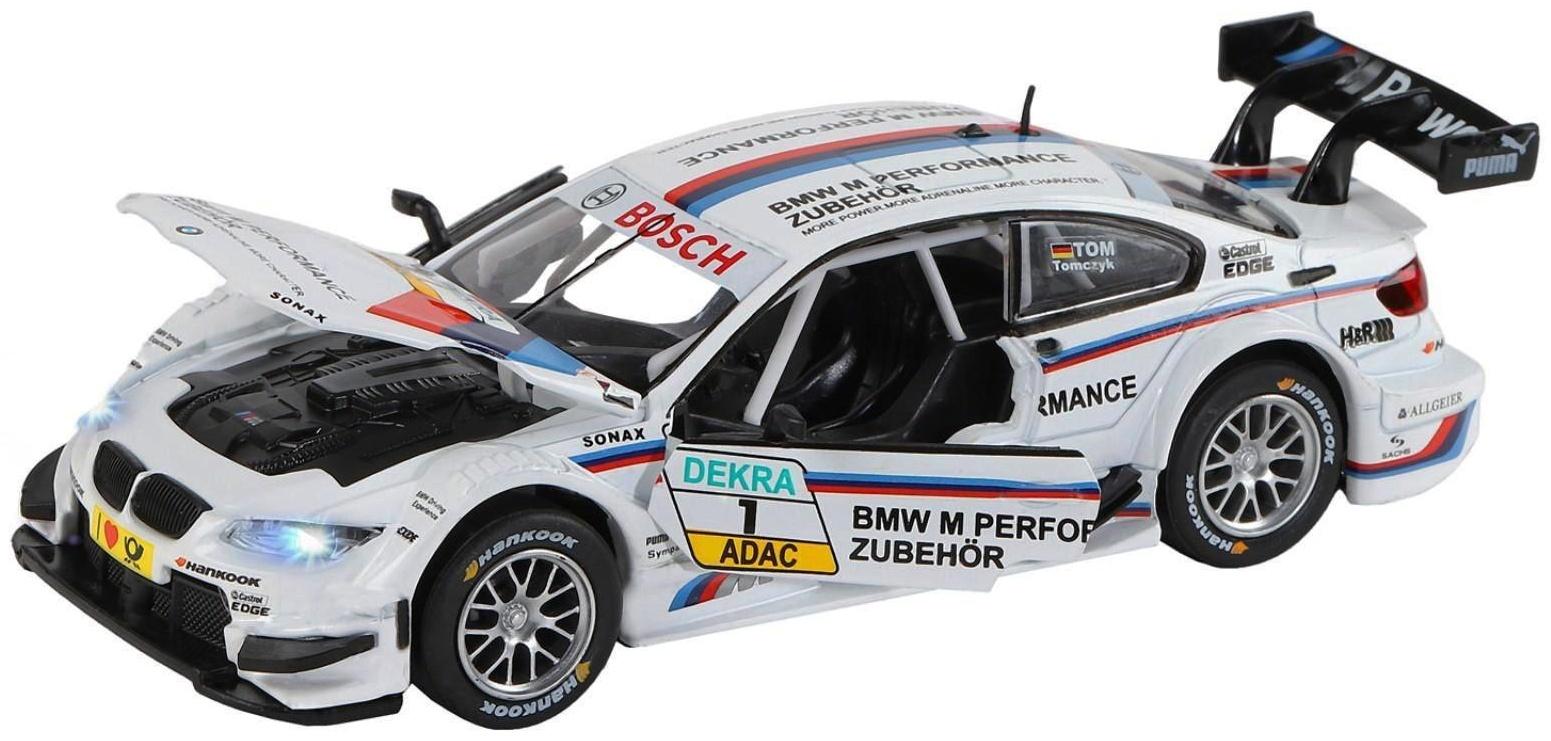 Машина металлическая BMW M3 DTM 1:32, инерция, световые и звуковые эффекты, открываются двери, цвет белый