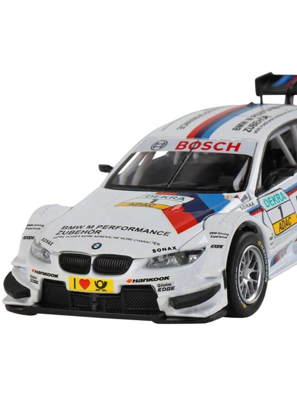 Машина металлическая BMW M3 DTM 1:32, инерция, световые и звуковые эффекты, открываются двери, цвет белый