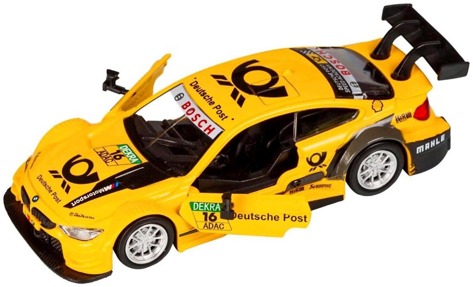 Машина металлическая BMW M4 1:44, инерция, открываются двери, цвет жёлтый