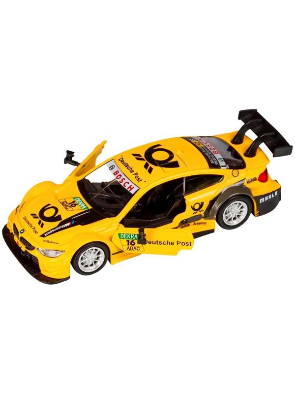 Машина металлическая BMW M4 1:44, инерция, открываются двери, цвет жёлтый