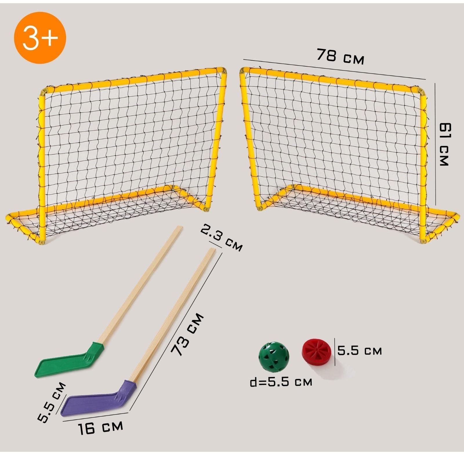 Набор хоккейный 6 в 1: 2 клюшки, 2 ворот с сеткой, шайба, мячик, в коробке