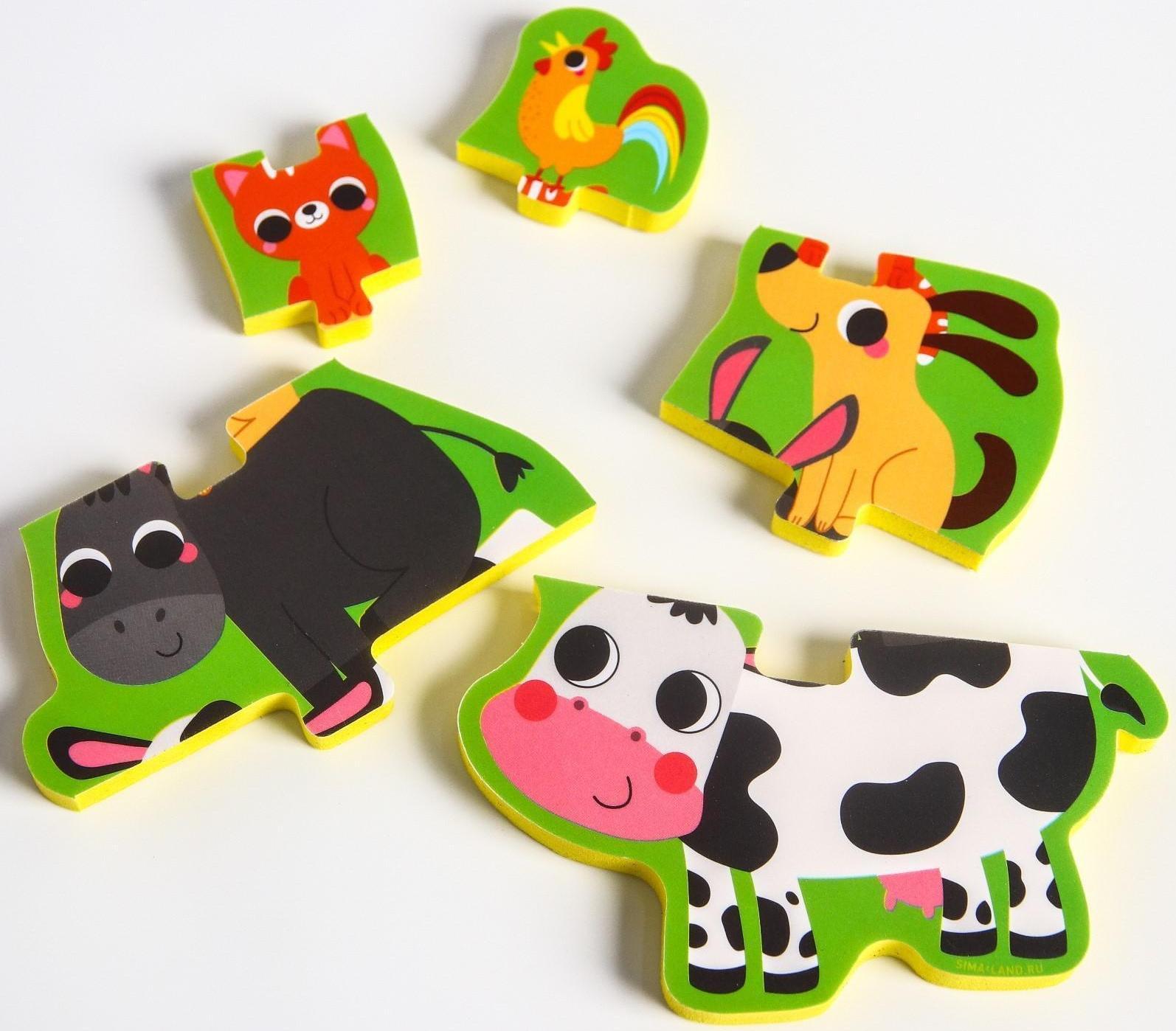 Макси - пазл для игры в ванне «Головоломка: Домашние животные», 5 мягких деталей