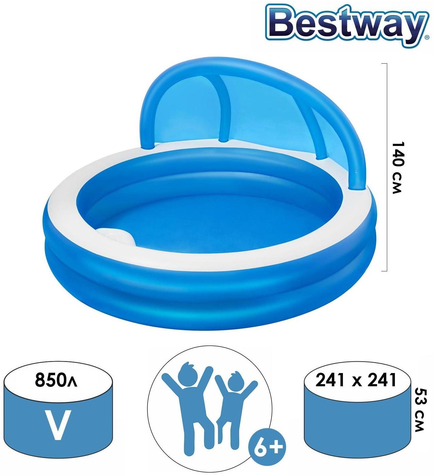 Бассейн надувной, 241 x 241 x 140 см, с навесом, 54337 Bestway
