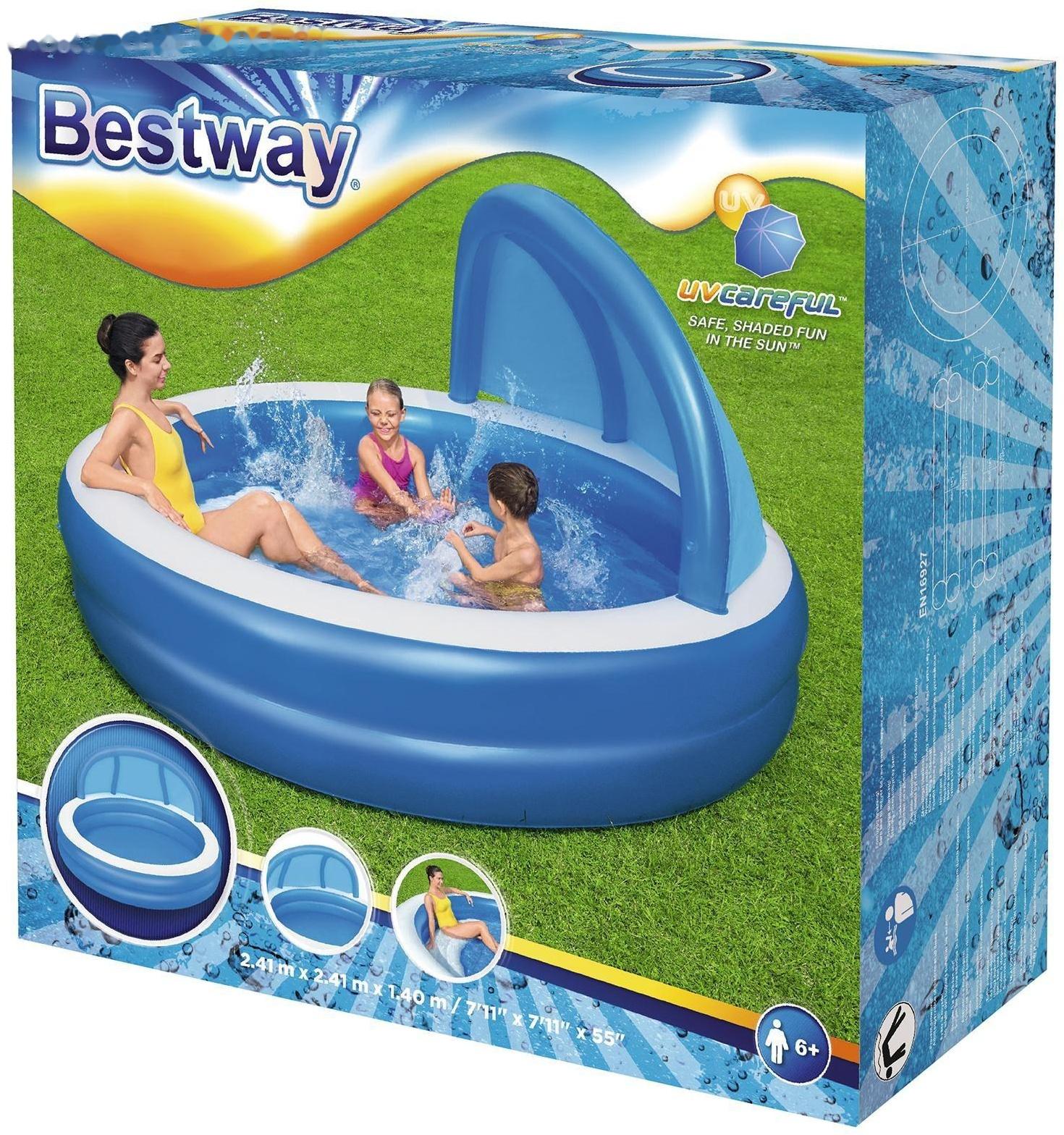 Бассейн надувной, 241 x 241 x 140 см, с навесом, 54337 Bestway