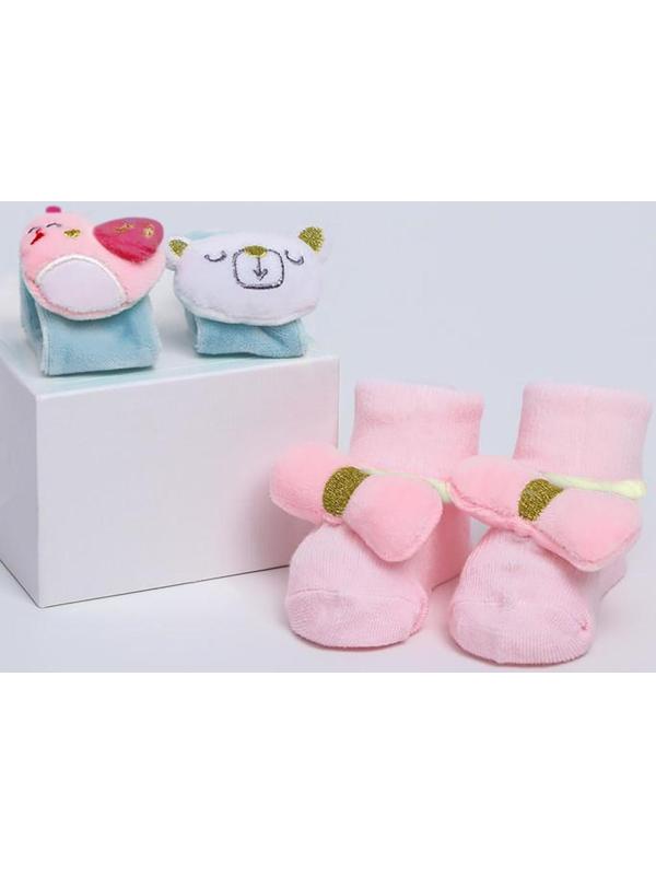 Подарочный набор для малыша: носочки погремушки + браслетики погремушки «Нежность», новогодняя подарочная упаковка