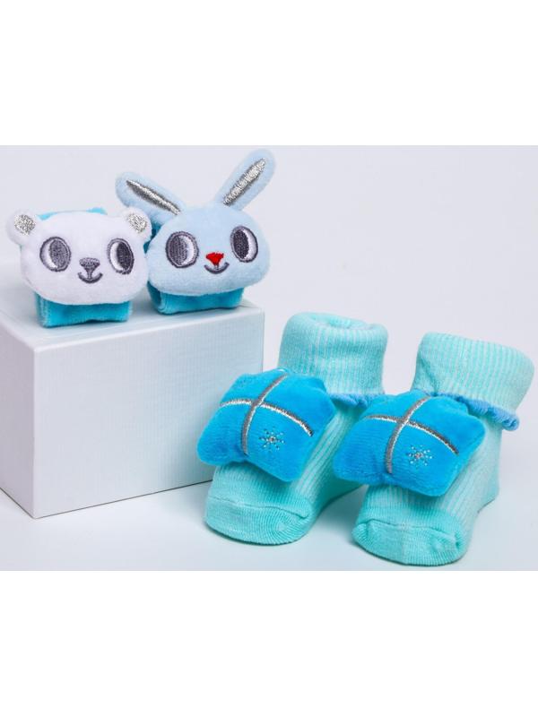 Новогодний подарочный набор для малыша: носочки погремушки + браслетики погремушки «Сказка на Новый Год», новогодняя подарочная упаковка