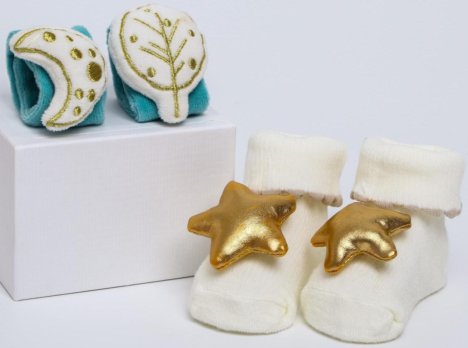 Подарочный набор для малыша: носочки погремушки + браслетики погремушки «С Новым Годом», новогодняя подарочная упаковка