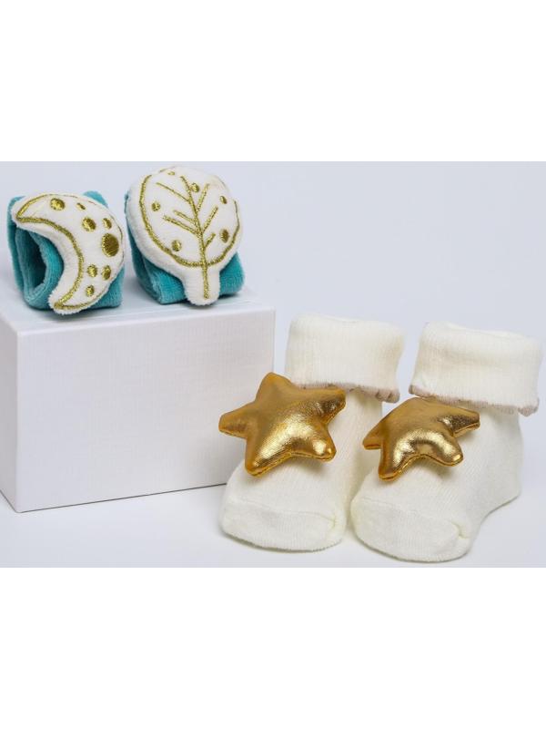Подарочный набор для малыша: носочки погремушки + браслетики погремушки «С Новым Годом», новогодняя подарочная упаковка