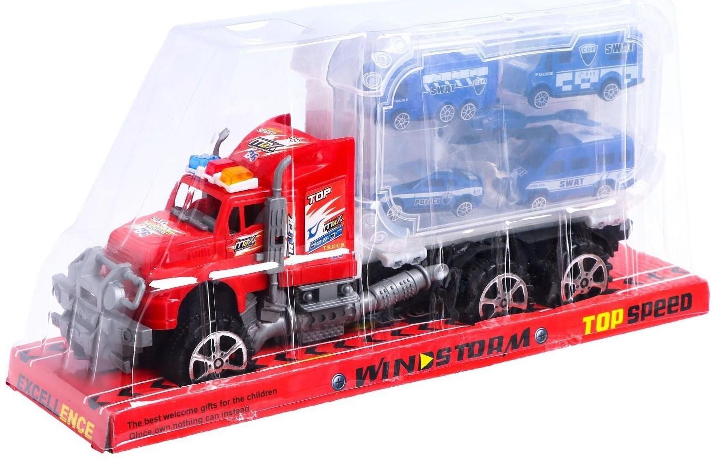 Грузовик инерционный «Полиция», с техникой, МИКС