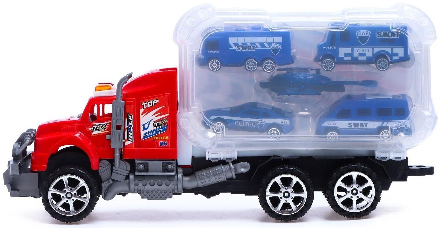 Грузовик инерционный «Полиция», с техникой, МИКС
