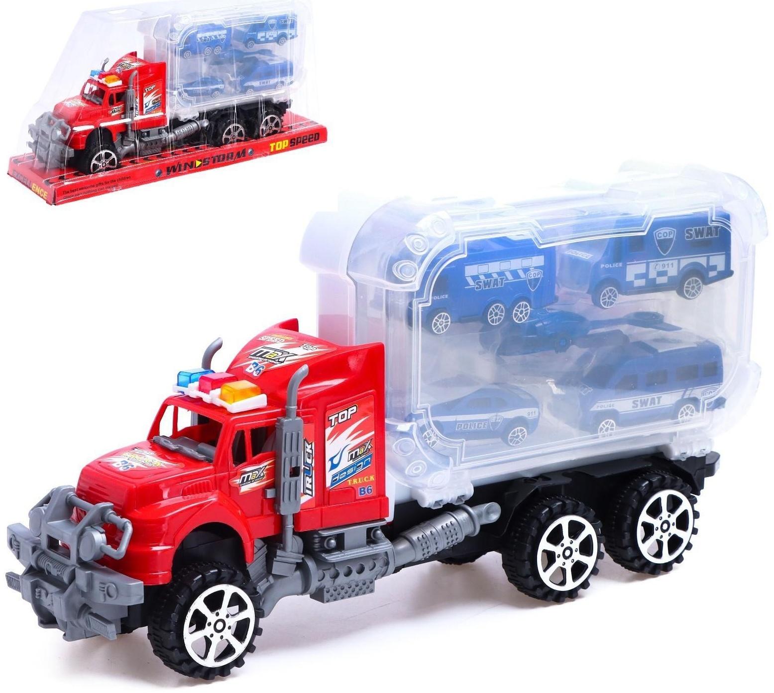 Грузовик инерционный «Полиция», с техникой, МИКС