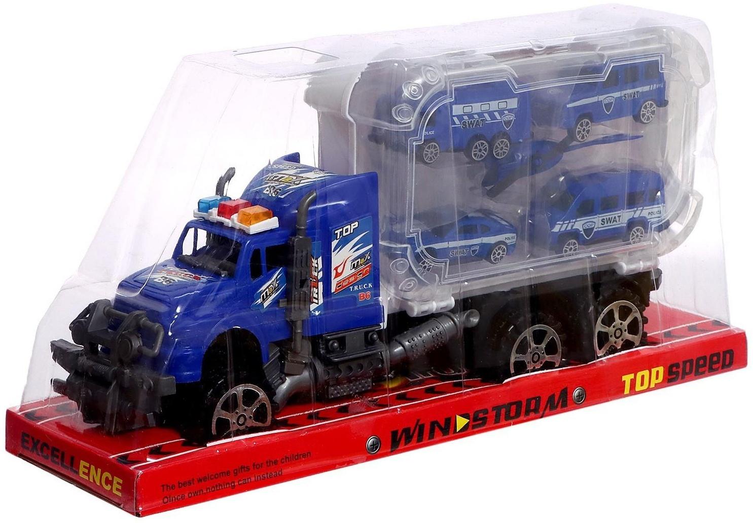 Грузовик инерционный «Полиция», с техникой, МИКС