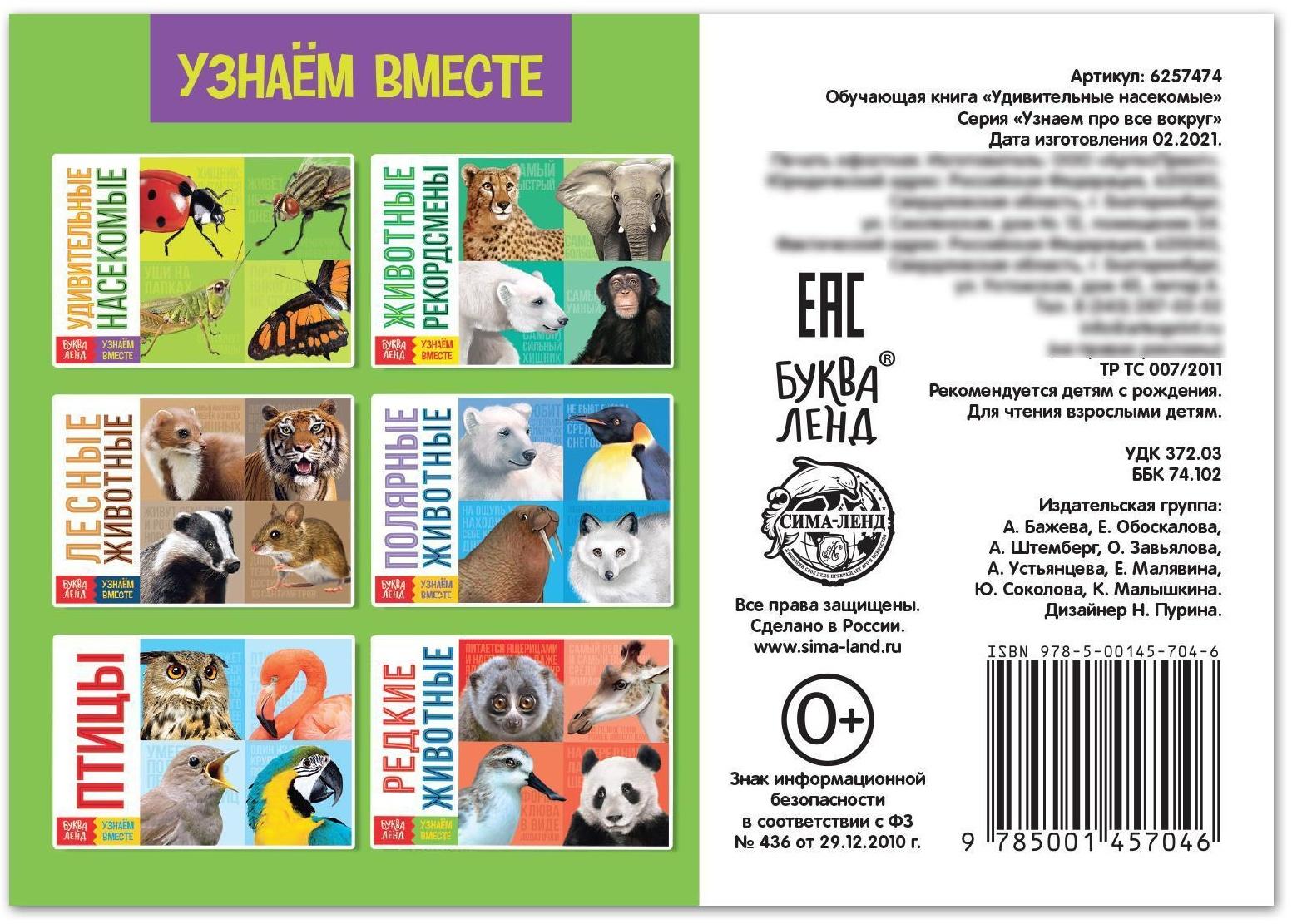 Обучающая книга «Удивительные насекомые», 20 стр.