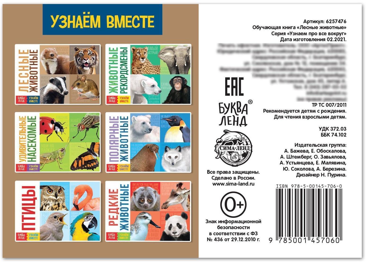 Обучающая книга «Лесные животные», 20 стр.