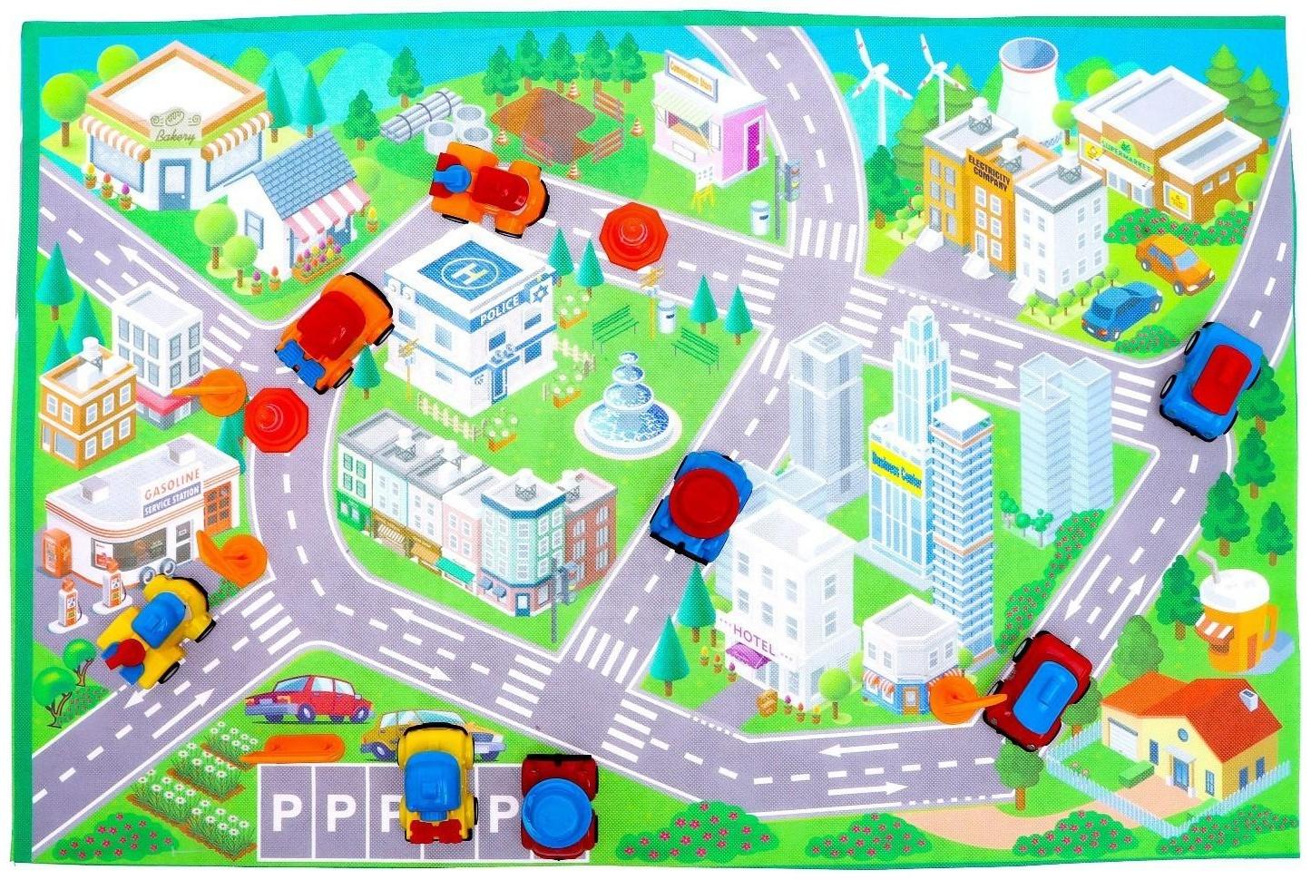 Набор инерционных машин «Город», 8 машинок, коврик и дорожные знаки