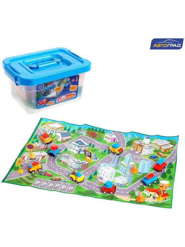 Набор инерционных машин «Город», 8 машинок, коврик и дорожные знаки
