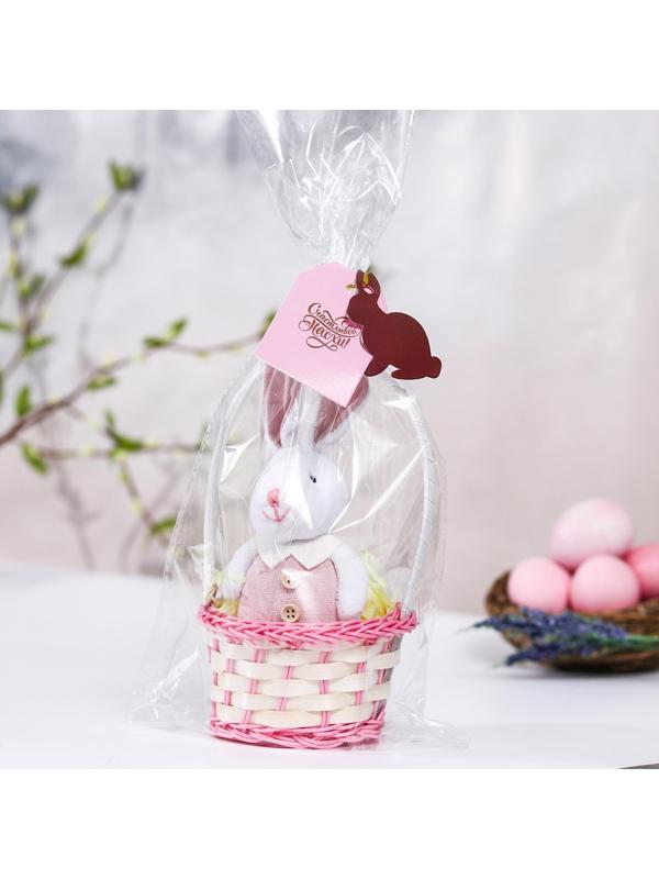 Мягкая игрушка «Зайка в костюме», цвет розовый