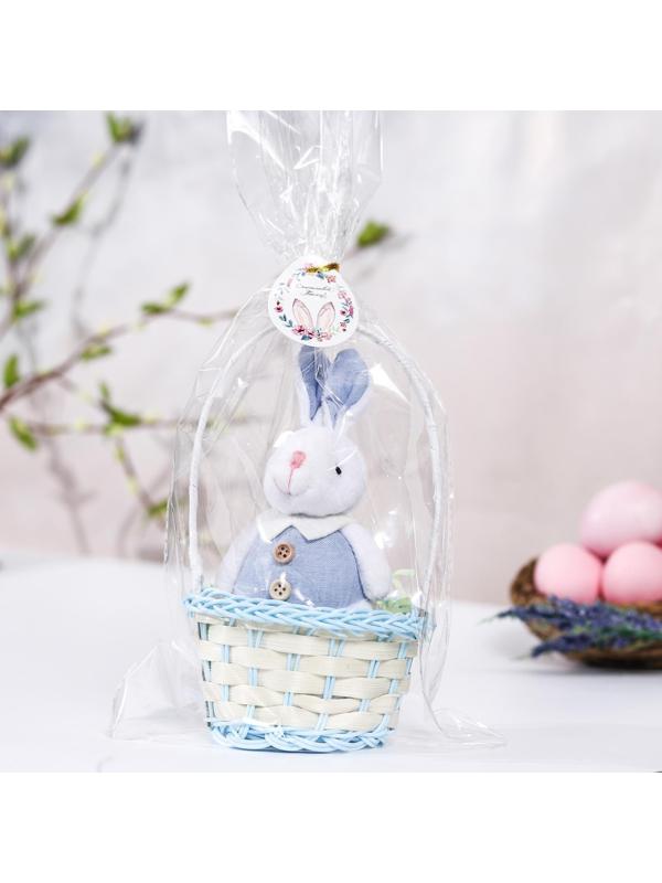 Мягкая игрушка «Зайка в костюме», цвет голубой