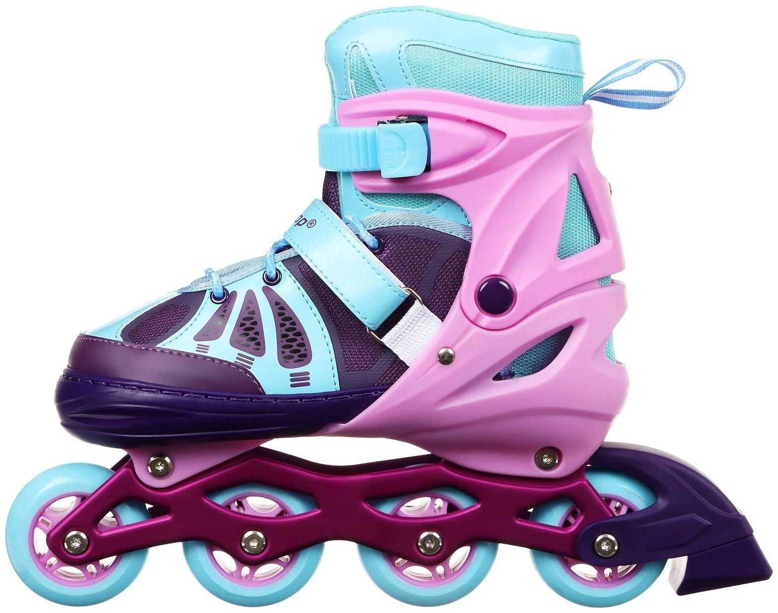 Роликовые коньки раздвижные, р. 38-41, колеса PU 70 мм, алюм. рама, цвет розовый/голубой
