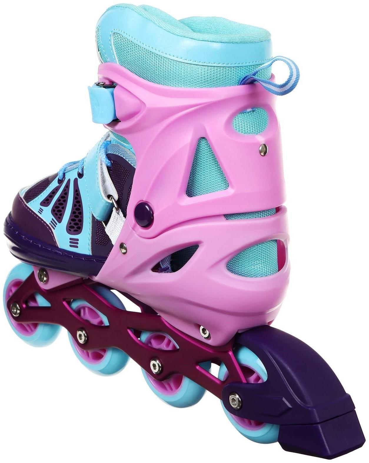 Роликовые коньки раздвижные, р. 38-41, колеса PU 70 мм, алюм. рама, цвет розовый/голубой