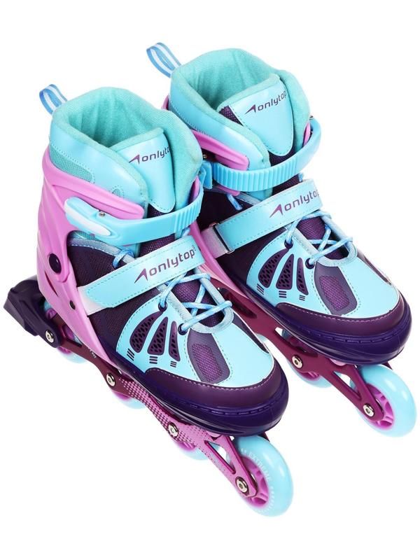Роликовые коньки раздвижные, р. 38-41, колеса PU 70 мм, алюм. рама, цвет розовый/голубой