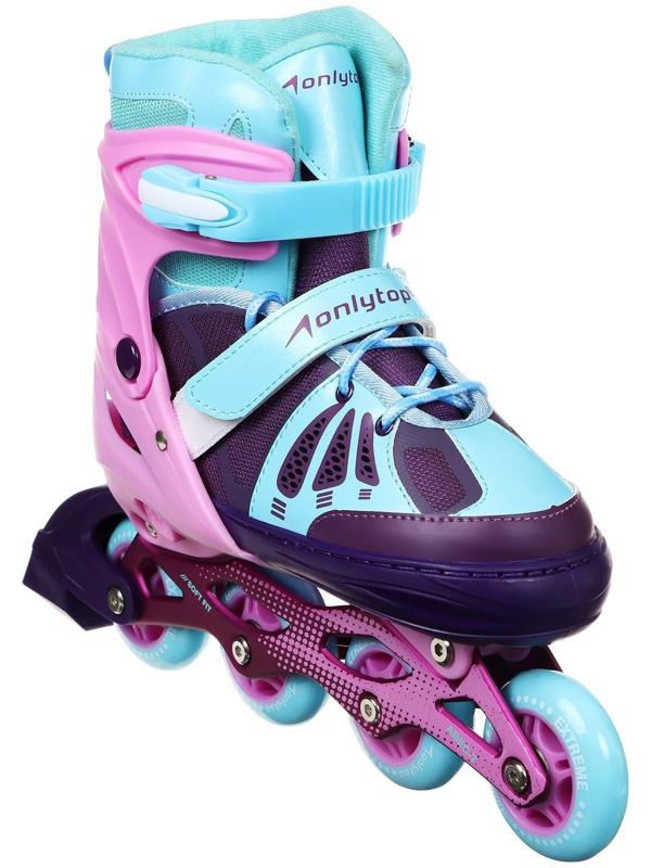 Роликовые коньки раздвижные, р. 38-41, колеса PU 70 мм, алюм. рама, цвет розовый/голубой