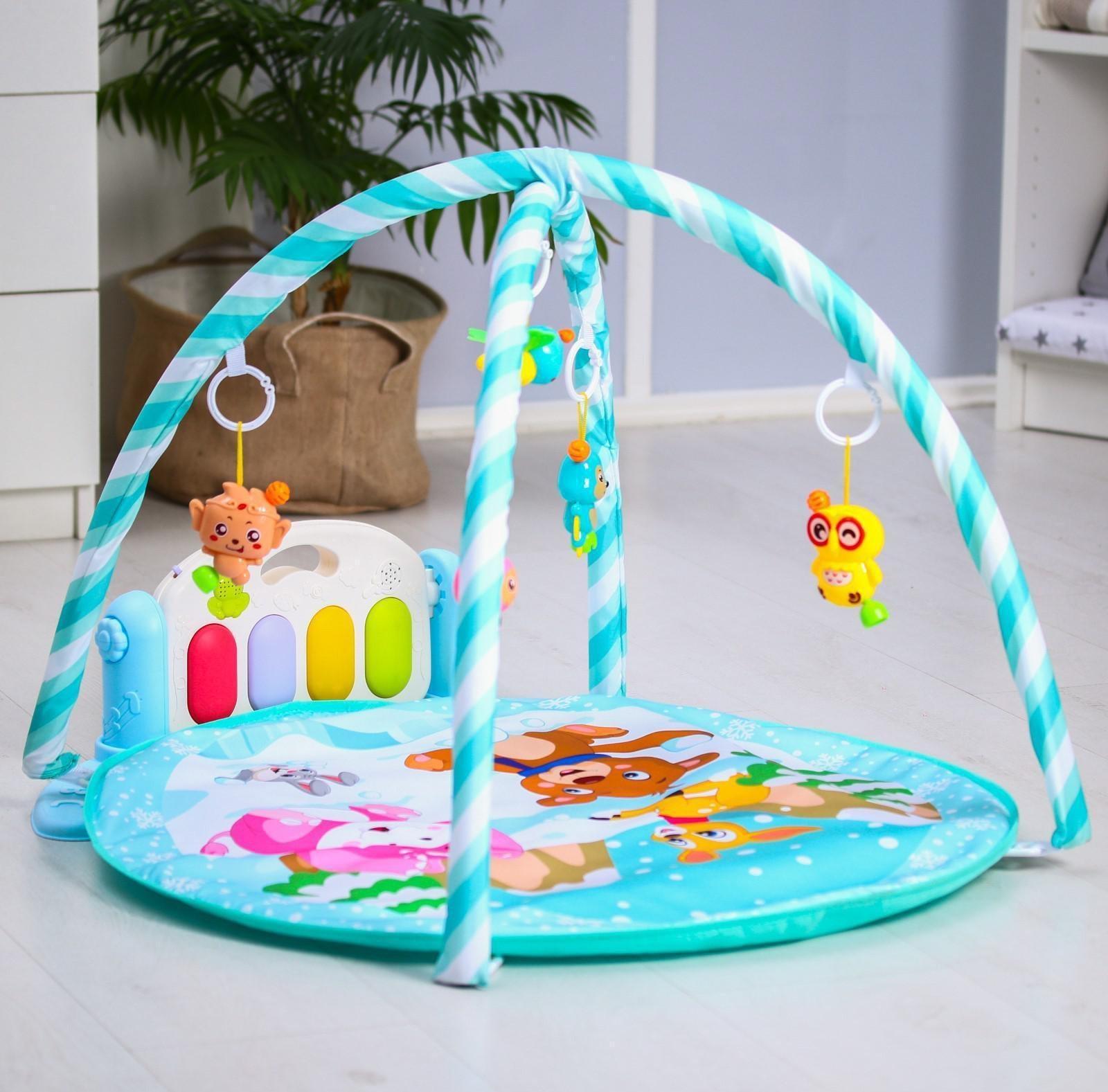 Развивающий коврик «Зимние игры», с пианино, круглый, голубой