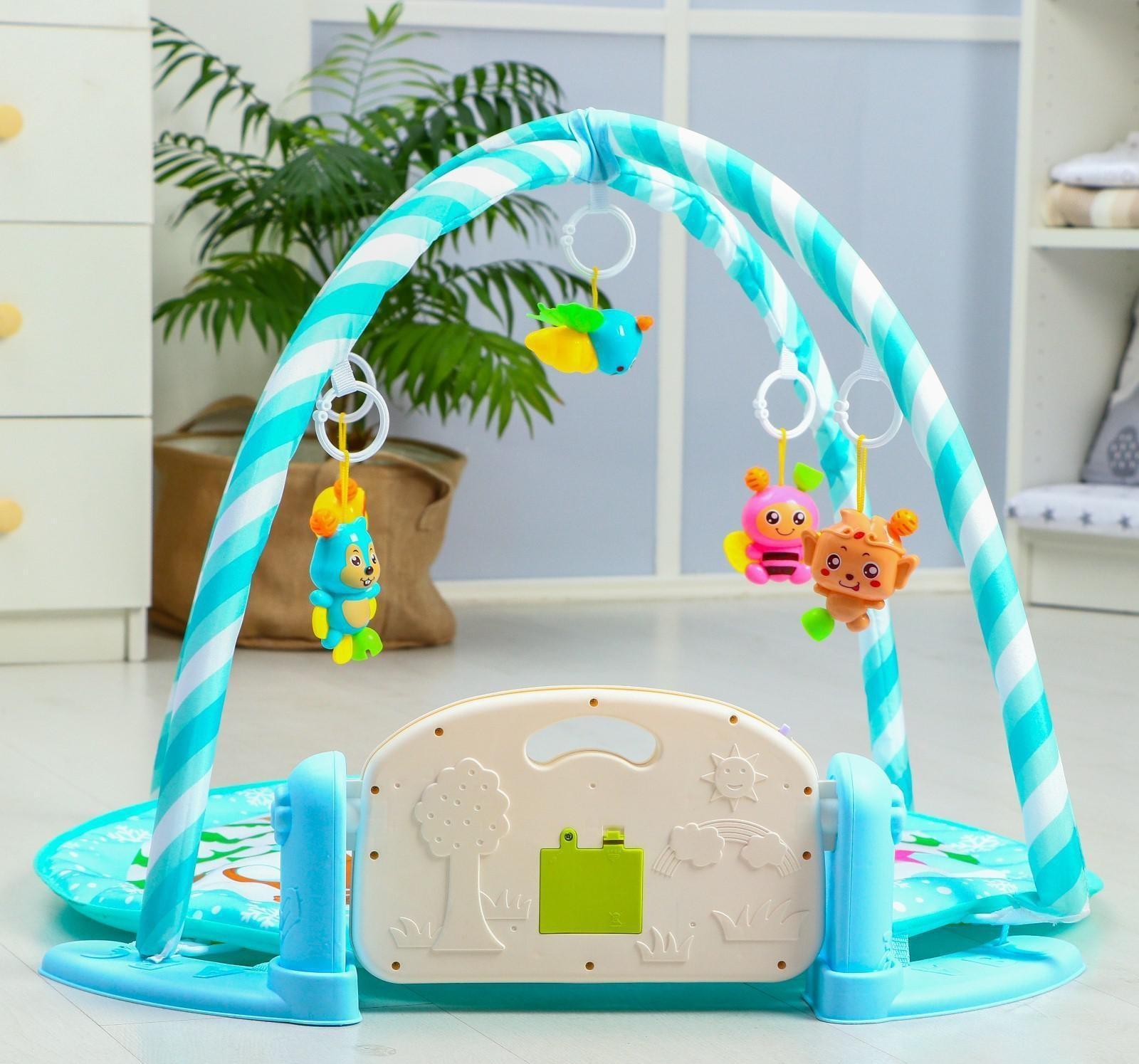 Развивающий коврик «Зимние игры», с пианино, круглый, голубой