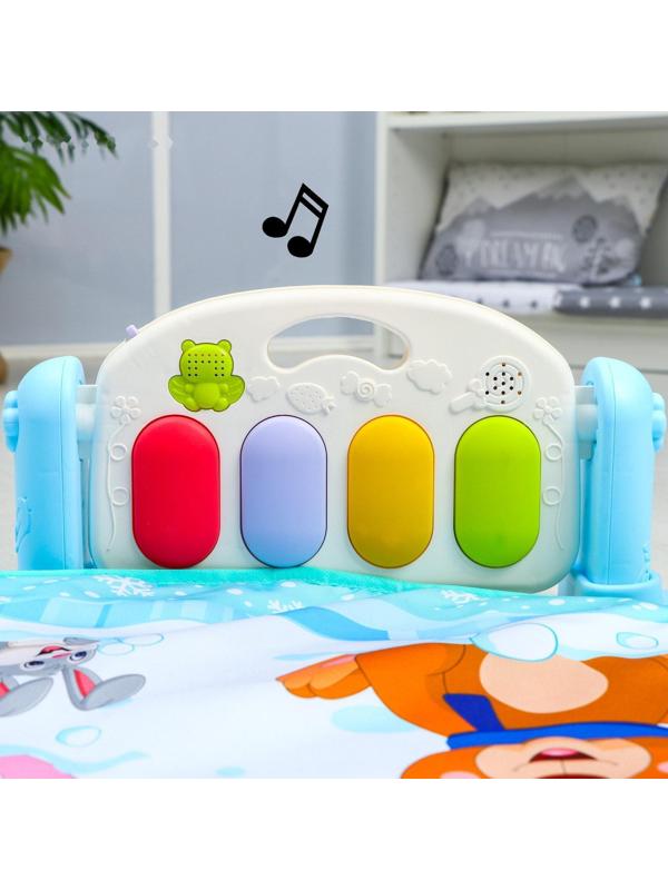 Развивающий коврик «Зимние игры», с пианино, круглый, голубой