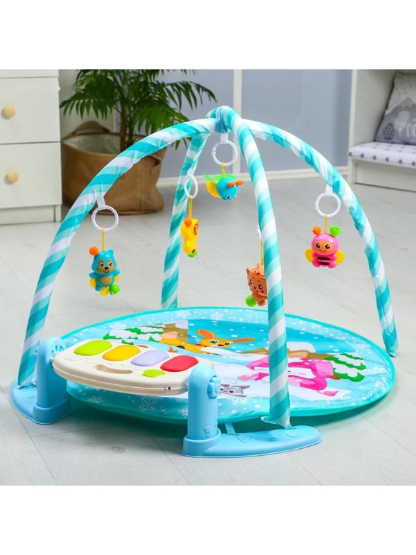 Развивающий коврик «Зимние игры», с пианино, круглый, голубой