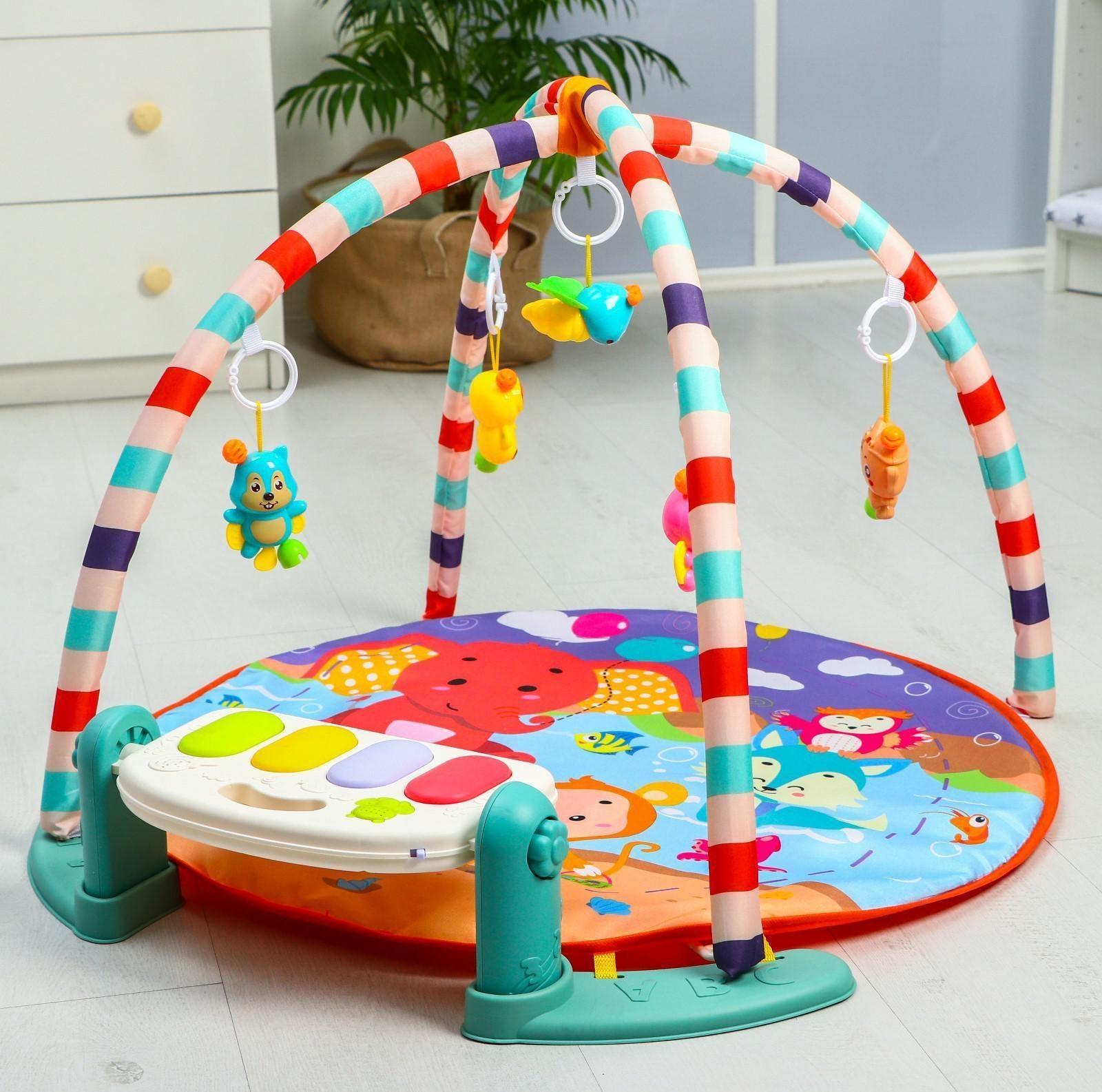 Развивающий коврик «Игра малыша», с пианино, круглый, голубой