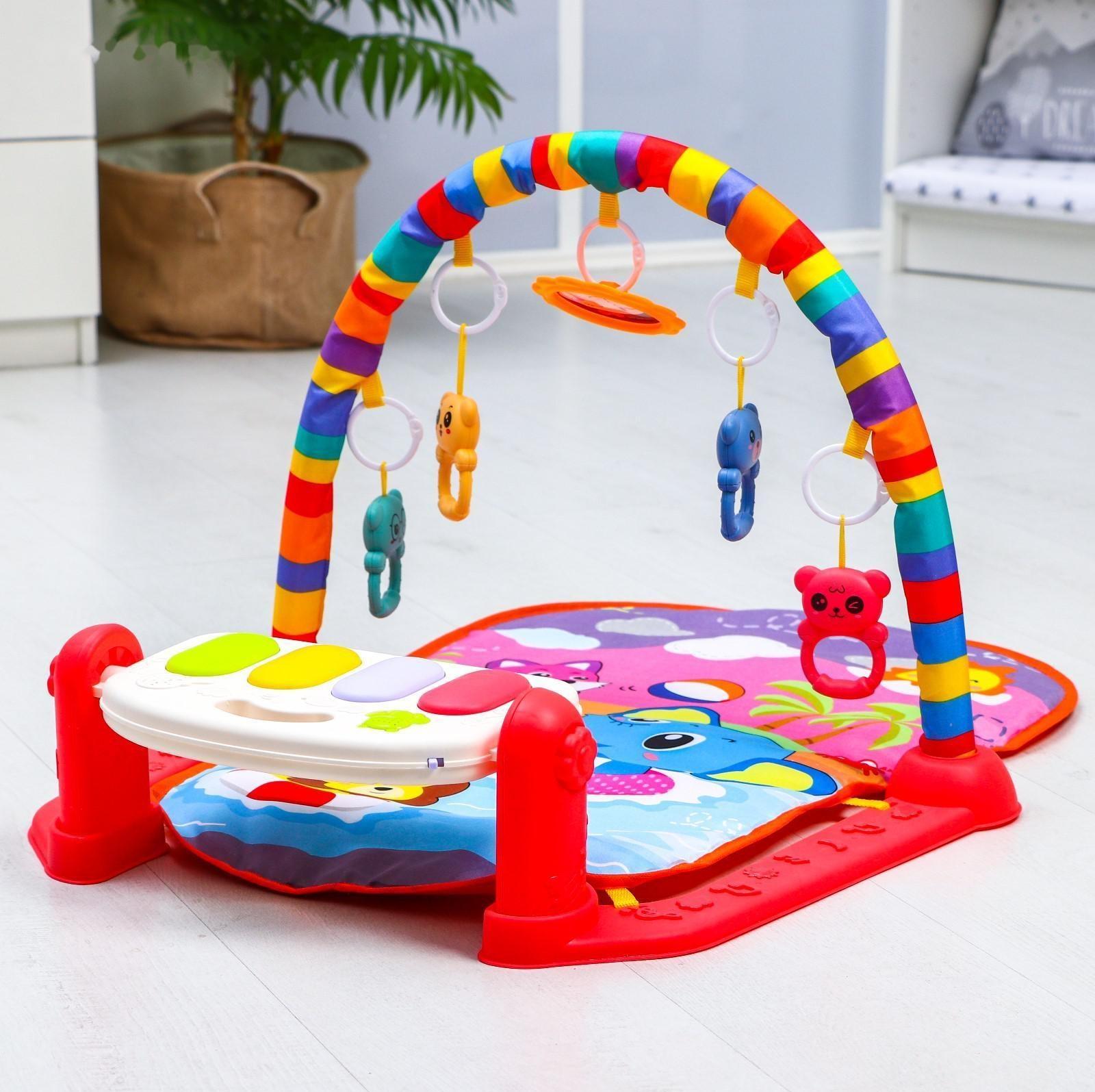 Развивающий коврик «Пляж», с пианино, розовый