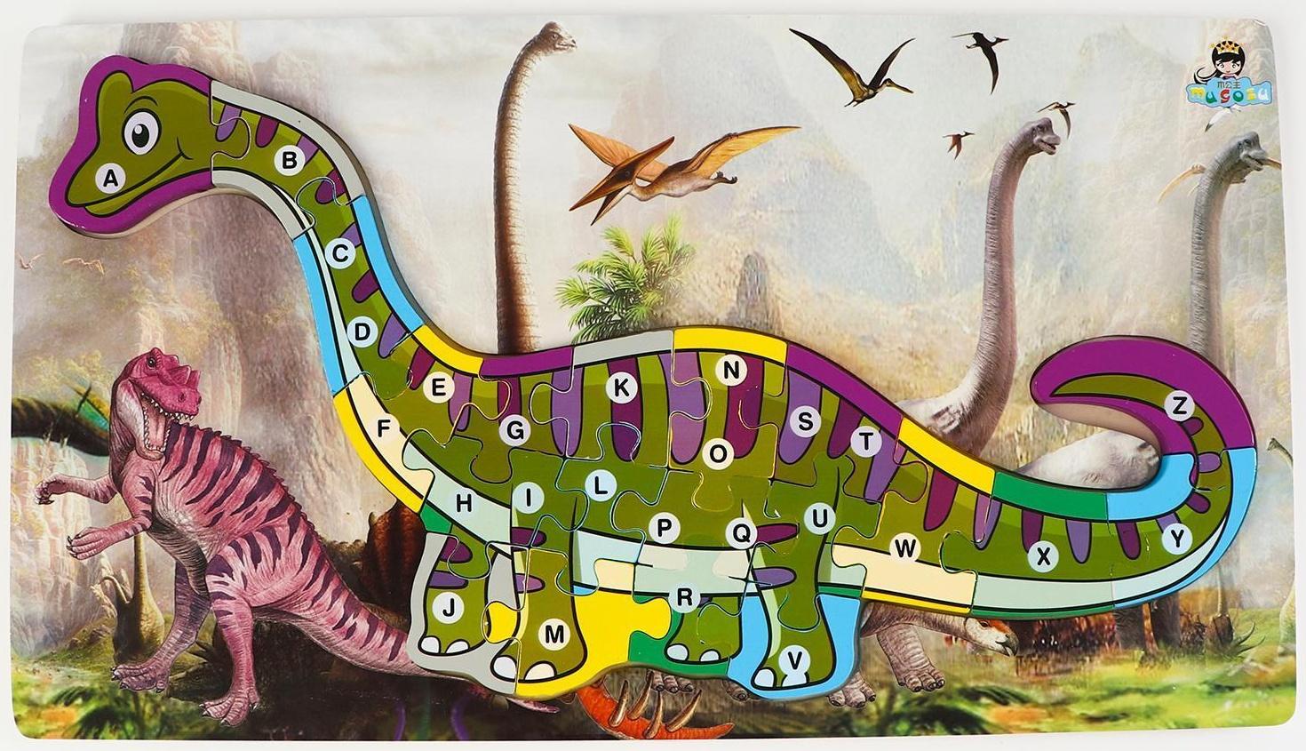 Детский деревянный пазл по номерам «Динозавры» МИКС