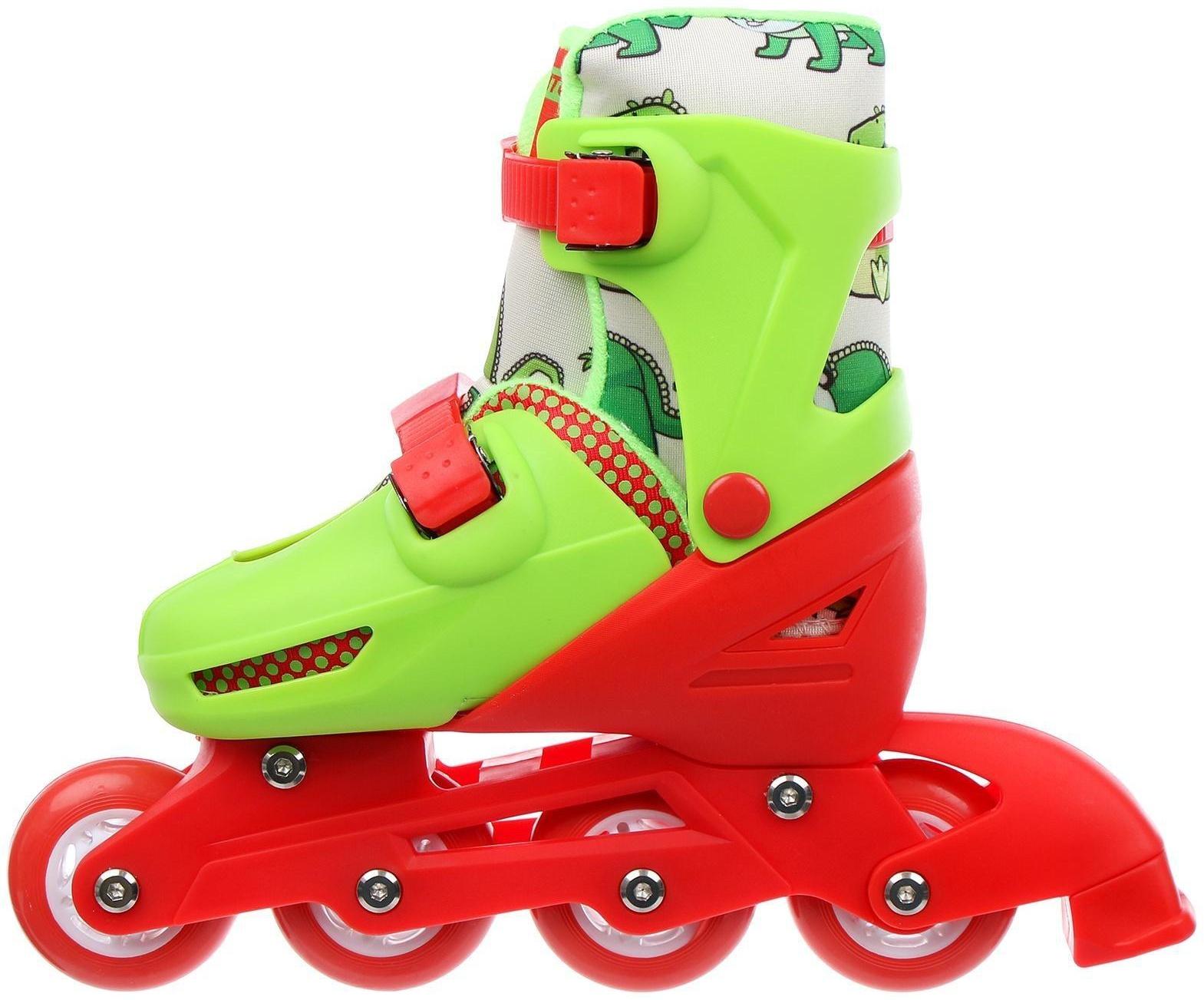 Роликовые коньки раздвижные, р.30-33, колеса PVC 64 мм, пластик. рама, цвет красный/зеленый