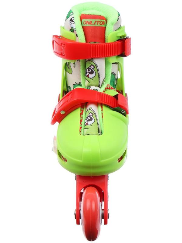 Роликовые коньки раздвижные, р.30-33, колеса PVC 64 мм, пластик. рама, цвет красный/зеленый