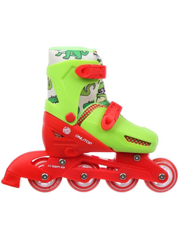 Роликовые коньки раздвижные, р.30-33, колеса PVC 64 мм, пластик. рама, цвет красный/зеленый