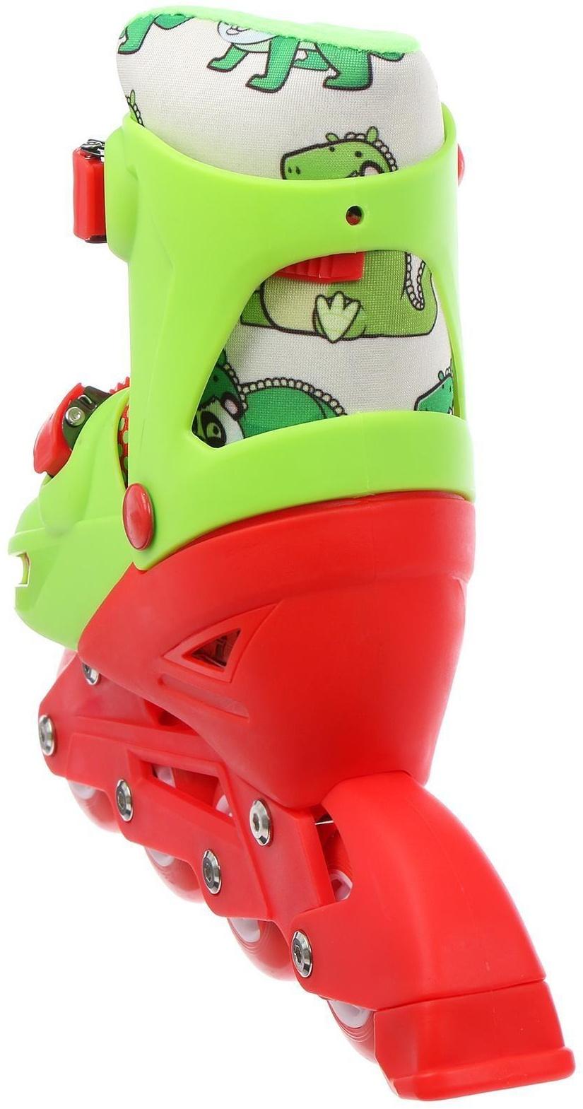 Роликовые коньки раздвижные, р.34-37, колеса PVC 64 мм, пластик. рама, цвет красный/зеленый