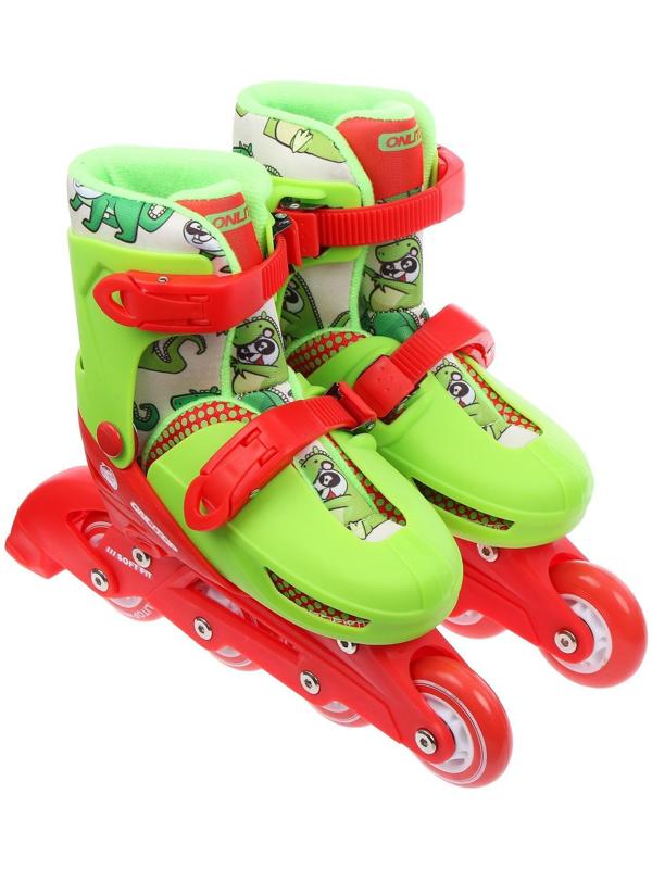 Роликовые коньки раздвижные, р.34-37, колеса PVC 64 мм, пластик. рама, цвет красный/зеленый