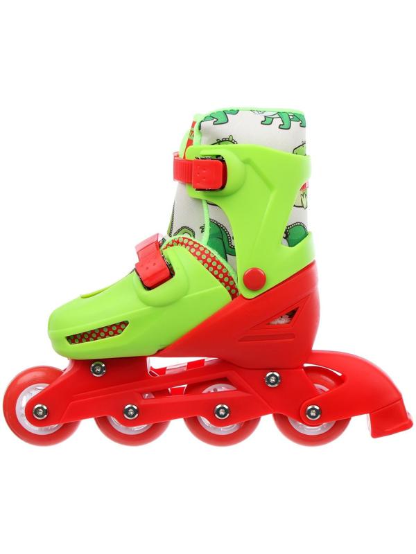 Роликовые коньки раздвижные, р.34-37, колеса PVC 64 мм, пластик. рама, цвет красный/зеленый