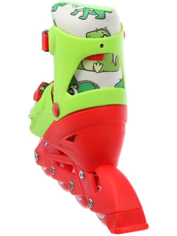Роликовые коньки раздвижные, р.34-37, колеса PVC 64 мм, пластик. рама, цвет красный/зеленый